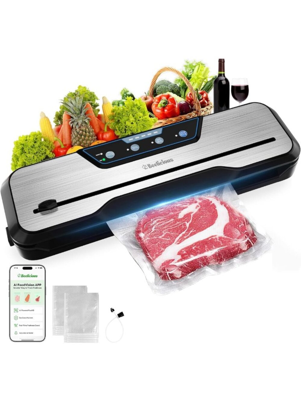 8-in-1 Automatic Food Vacuum Sealer Machine, Pulse & Moist/Dry Modes, Stainless